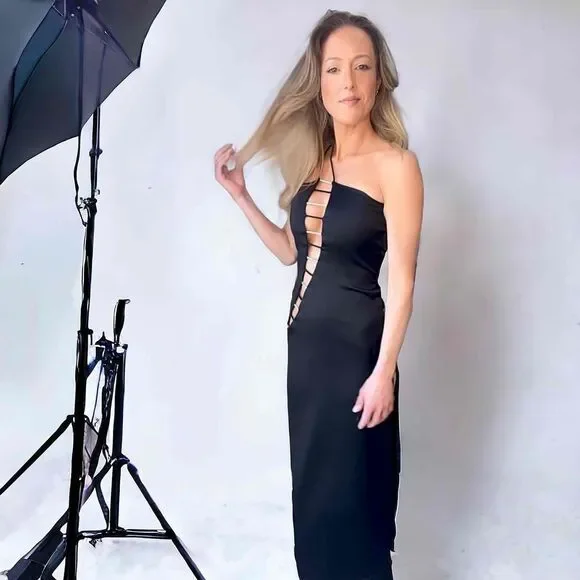 Atria Vintage Cutout Crystals Evening Gown Black Maxi Dress Size Small Excellent - Picture 8 of 8